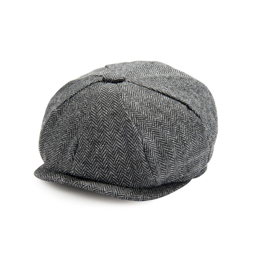 Newsboy cap i grå fiskbensmönstrad 1534