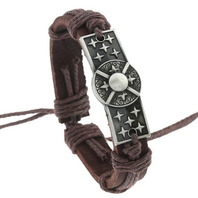 Handgjort läderarmband shield 1012