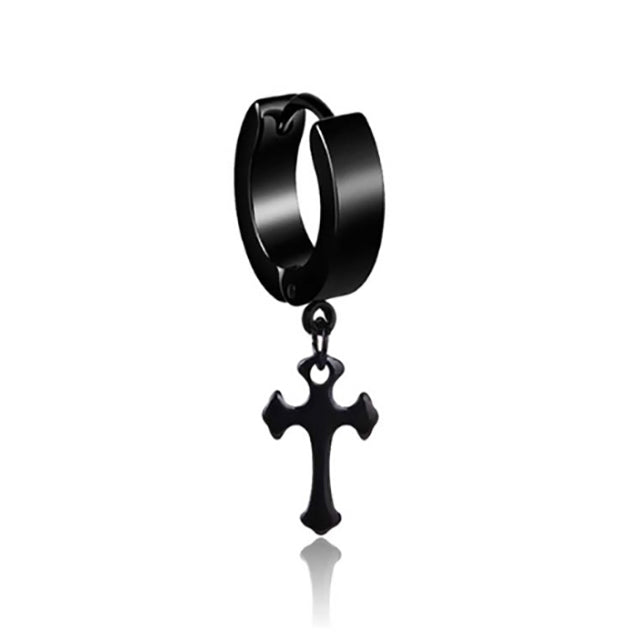 Hanging cross Black earring 1128