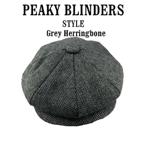 Newsboy cap in gray herringbone patterned 1534